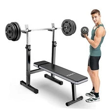 Adjustable Weight Bench Press with Squat Rack Folding Multi-Function 260LBS Red
