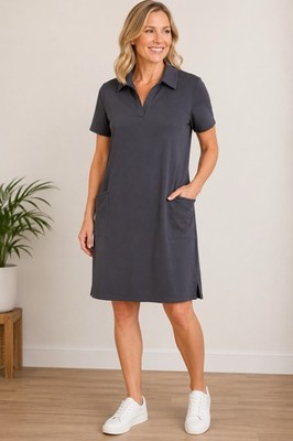 J. Jill Fit Polo Dress XL Petite Slate Blue/Gray Short Sleeve Pockets Athleisure
