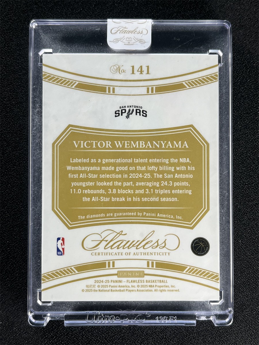 1/3 JSY# 1/1 2024-25 Flawless Firsts Victor Wembanyama Fuchsia Dual Diamond #141 view 2