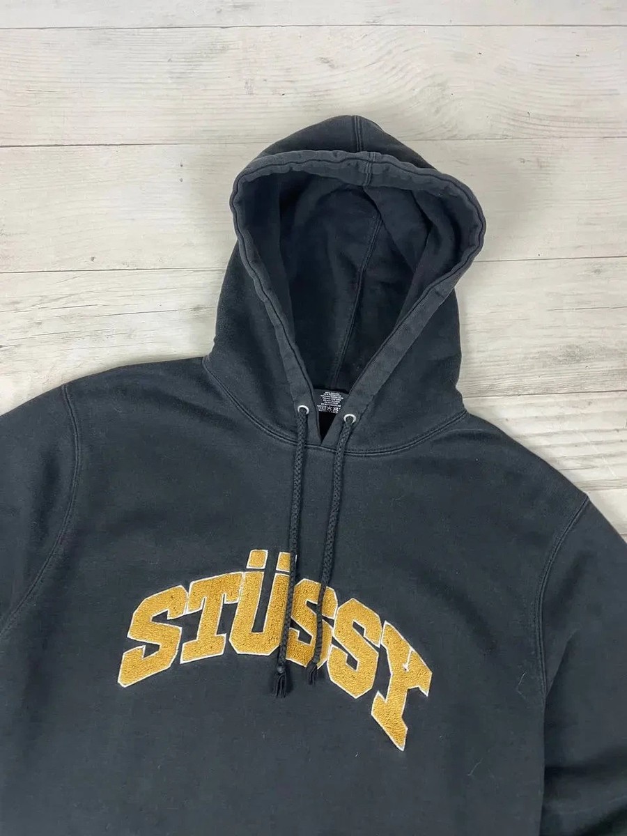 Vintage Stussy Chenille Arch Hoodie Big Logo Men Sz L Black | eBay
