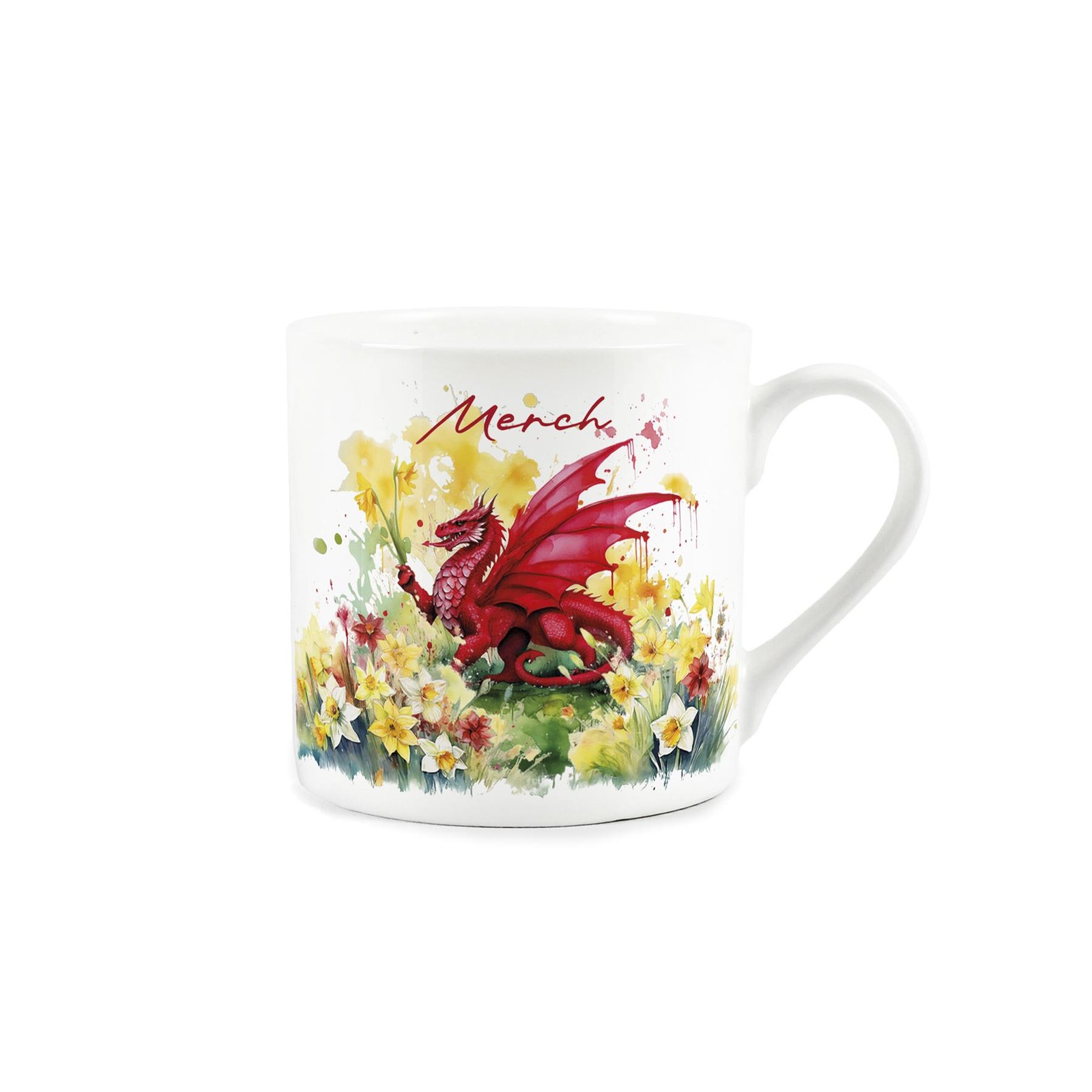 Welsh Dragon & Daffodils Bone China Merch Mug - Floral Wales Souvenir Gifts