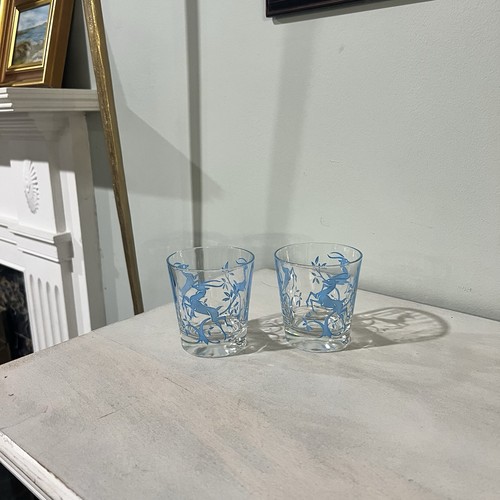 Set of 2 Vintage Gazelle Rock High Ball Glasses 1950s Deer Antelope MCM