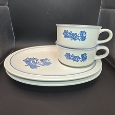 Vintage Pfaltzgraff Set Of 2 Tray & Soup Bowl Set  Yorktowne Stoneware Blue Gray
