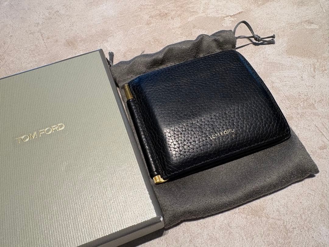 Tom Ford Bifold Wallet Money Clip Black Italy Leather H11cm x