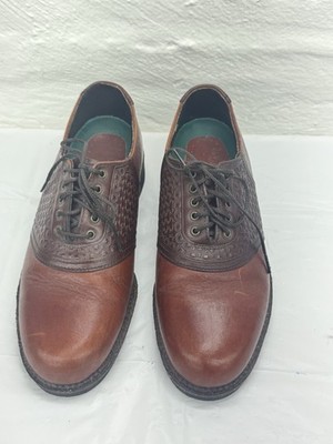 H.S. Trask Shoes Mens 8M Saddle Two Tone Oxfords Casual Brown Bison Leather IRR
