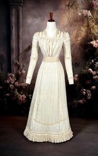 1880s Victorian Moir  Silk Wedding Dress W/Brush Train sz 00/0