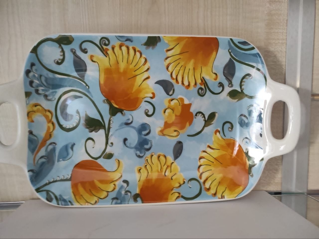 Fade Vassoio Con Manici Ceramica 38x22 cm
