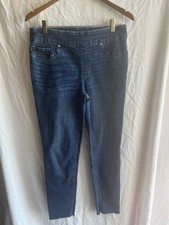 Chicos Pull on Jegging sz 0.5 or US 6 Frayed Hem Ankle Skinny Blue Denim