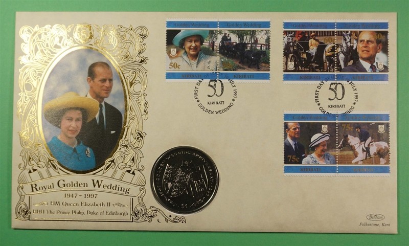 DR WHO 1997 KIRIBATI FDC QEII WEDDING ANIV COIN/MEDALLIC CACHET COMBO LR62584