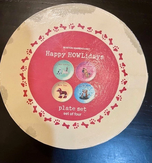 Boston Warehouse HAPPY HOWLIDAYS 6.5" Juego de 4 Platos Anna Maria Navidad Perros Foto 3 de 4