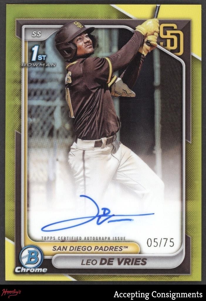 2024 Bowman Chrome Prospect Yellow Refractors Leo De Vries 1st Rookie AUTO 05/75