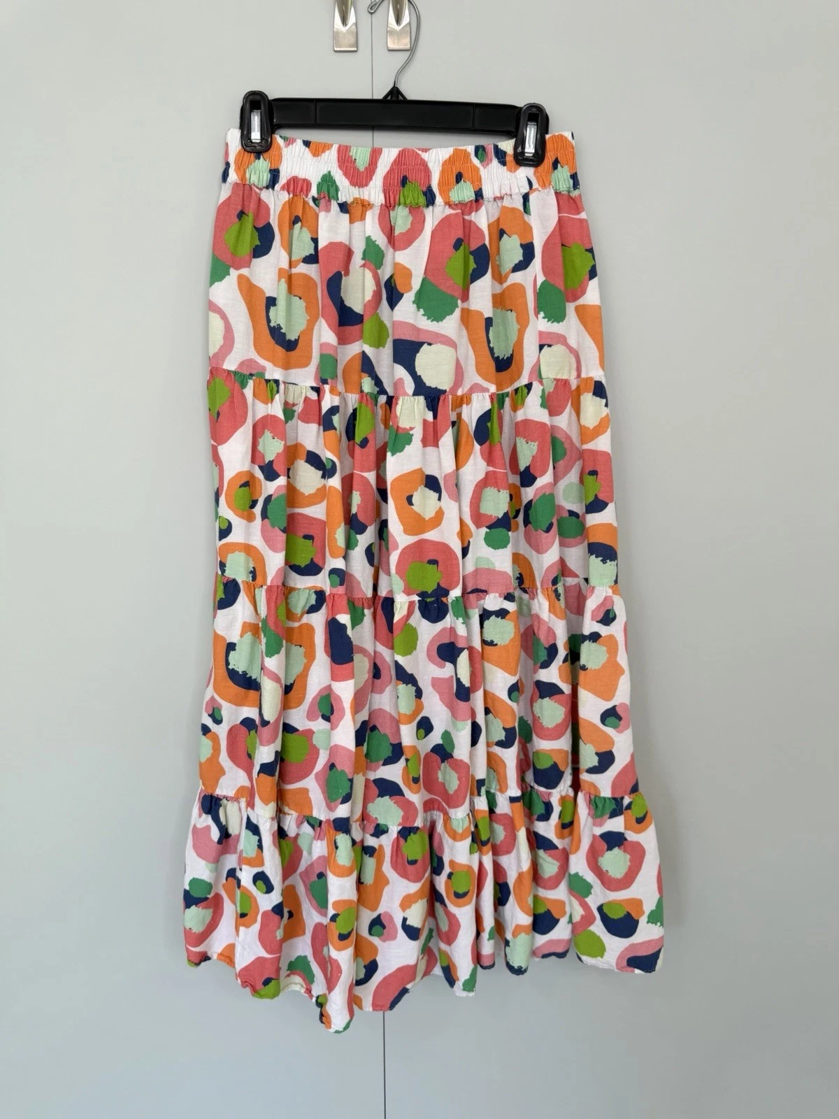 EMILY MCCARTHY Women’s Linen Blend Pull On Tiered Skirt Size Medium
