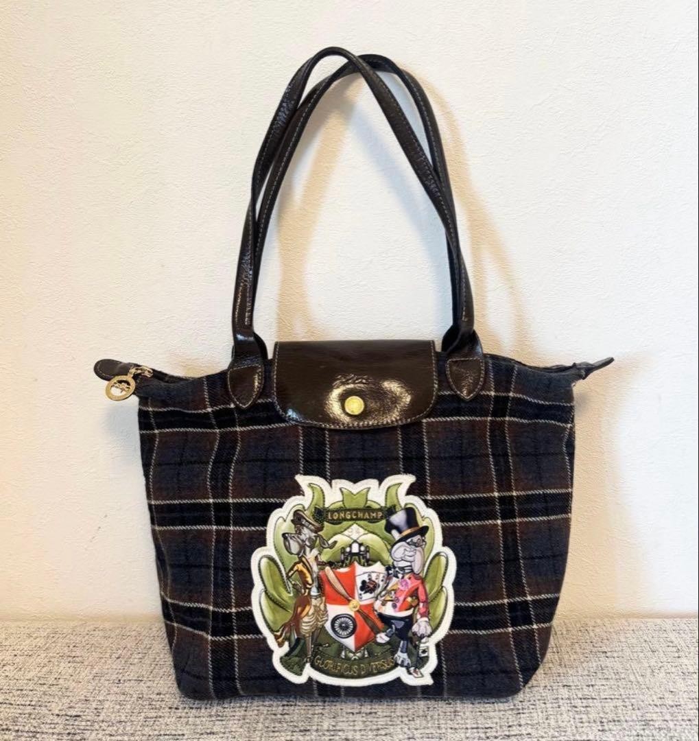 LONGCHAMP Mini Tote Bag Handbag Wool Logo Patch 07a