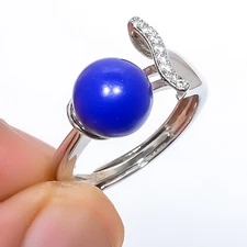 Lapis Lazuli & Topaz Gemstone Handmade Antique Design Ring Size Adjustable (63