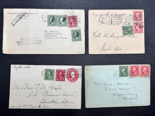 (FP) 1909 - 1922, 7 Wash/Fanklin Covers, Postcards with Europe Destinations