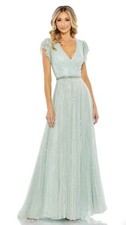 Mac Duggal 5502 Sz 16 Green Evening Gown Beaded Short Sleeve Long A-Line Dress