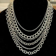Premier Designs CHAIN REACTION Silver Tone Layered Chain Statement Necklace-NWOT
