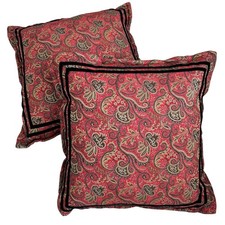 2 Ralph Lauren Bleeker Street Jacquard Paisley Throw Pillow Velvet Trim 18x18