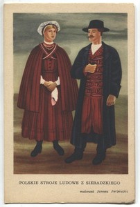 POSTCARD Poland folk costumes ethnic type Sieradz Mazowsze traditional fashion