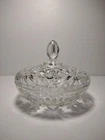 Vintage 1960s Anchor Hocking Prescut Clear Glass Candy Dish W/Lid Star Pattern