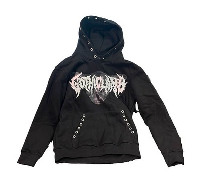 Gothic Hoodie Women Black Pullover Eyelet Lace Up Goth Alt Size Medium 