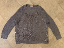 Justice Girls Gray 3/4 Sleeve Sequin Knit Sweater Size 18