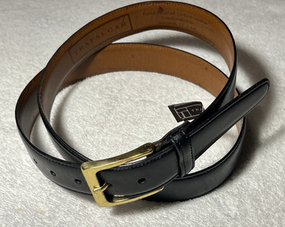 #ad Men#x27;s Belt Size 36 100cm Traflagar Black Cortina Leather Brass Made in USA CT $30.00
