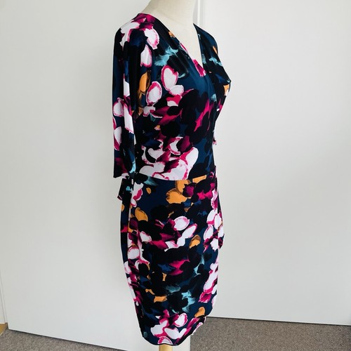 Sacha Drake Dress Size 14 Reverse Wrap Floral Half Sleeve Knee Length Stretch - Picture 6 of 18