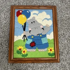 Harry Hippo Stitch Kit Embroidery Needlepoint Framed Cute Creative Circle #1418