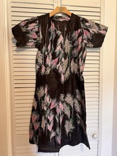 NIGERIAN AFRICAN Women  s Dress Size Small S Handmade Short Sleeve Brown Floral