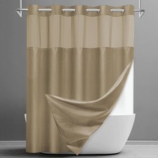 No Hook Shower Curtain with Snap in Liner Set Less Time Beige Waffle Shower Curt