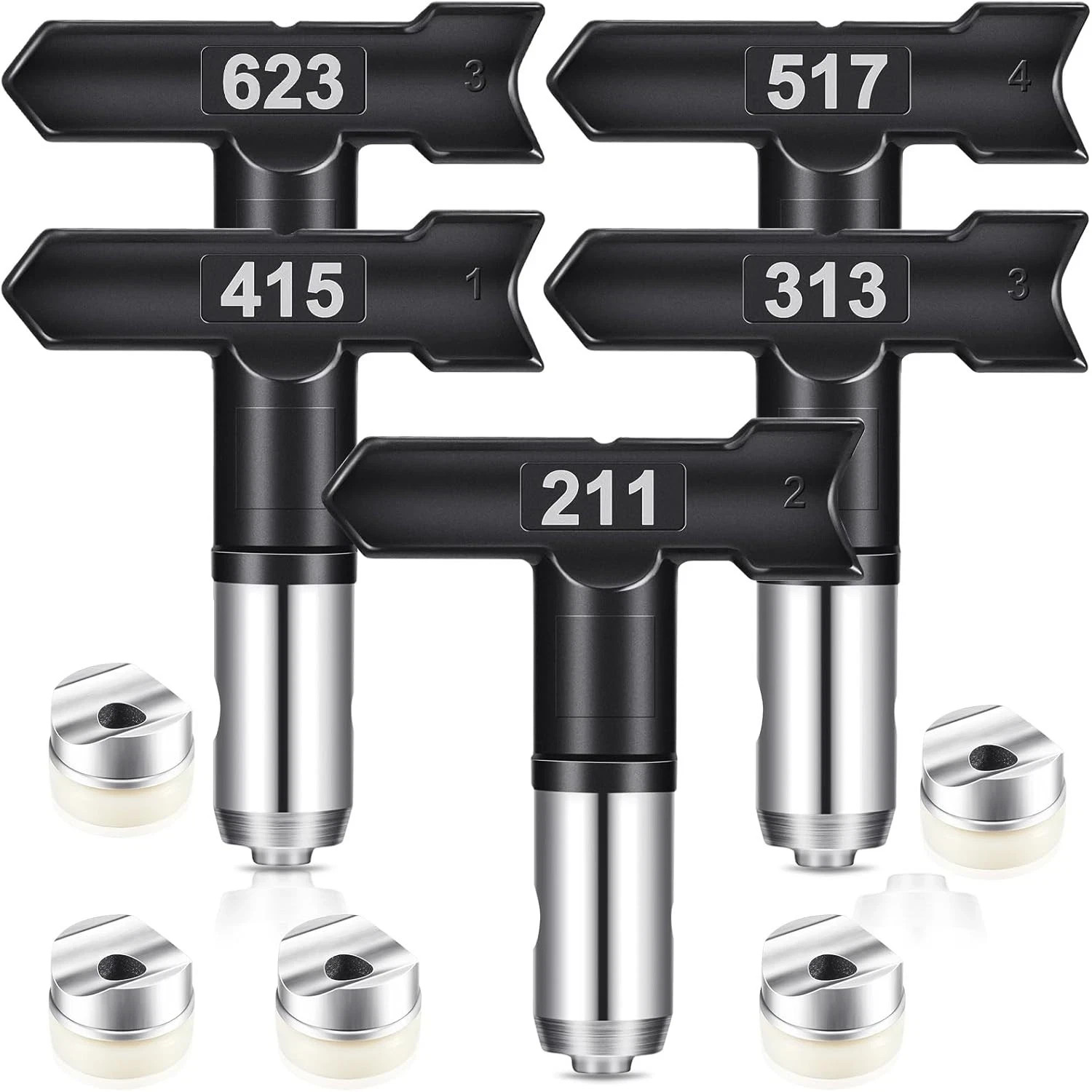 Tips, 5 Pcs Airless Paint Sprayer Tips Set (211/313/415/517/