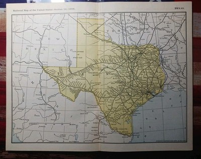 ~1898 ANTIQUE Railroad Map TEXAS Train Routes Lines Stations Depot Marked 9x11'' 