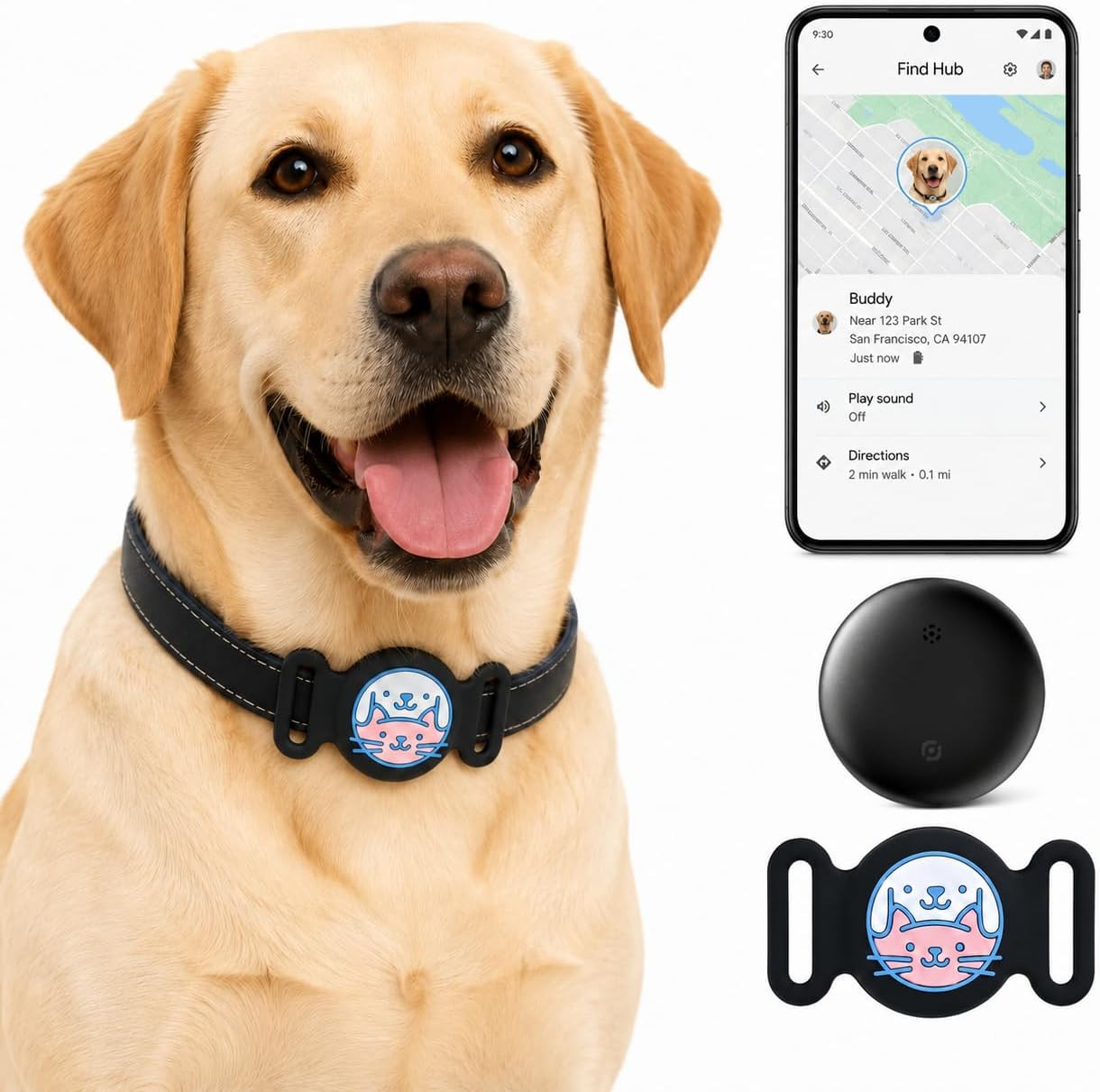 GPS Collar for Dogs,Pet Tracker (Android Only) Smart Tag,Waterproof Compatible w