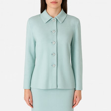 St John Evening Paillette Knit Jacket 8 Soft Blue Embellished Elegant