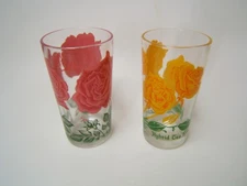 2 Mid Century Boscul Peanut Butter Glasses Rose & Hybrid Tea Rose