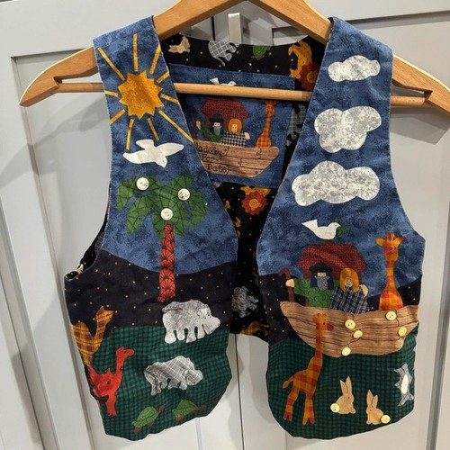 Handmade Noah’s Ark Patchwork Vest animals Cottagecore Bible wholesome