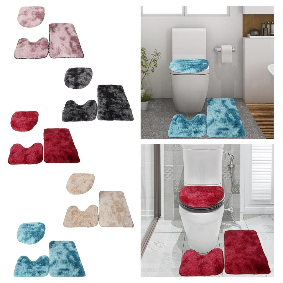 3x bath Mats Set for Bathroom Toilet Lid Cover Bathroom Decor Three Piece Toilet