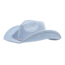 Light Blue Cowboy Hat with Pearl Rhinestone Band Western Cowgirl Hat