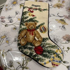 Lands' End Needlepoint Christmas Stocking Teddy Bear in Christmas Tree ?Meggen?