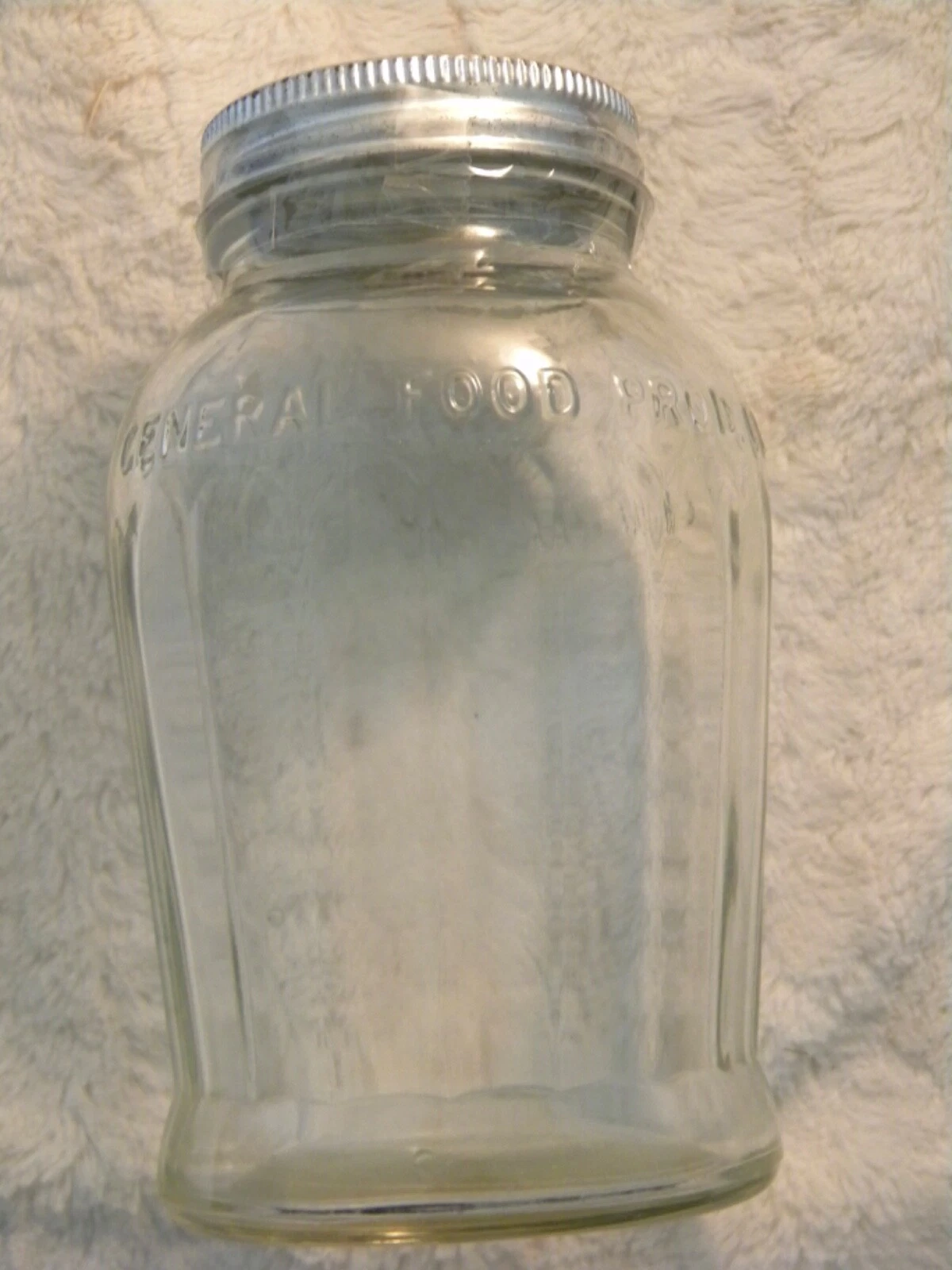 antique RARE embossed General Food Product Co 18 panel glass jar w/lid 1900-1915