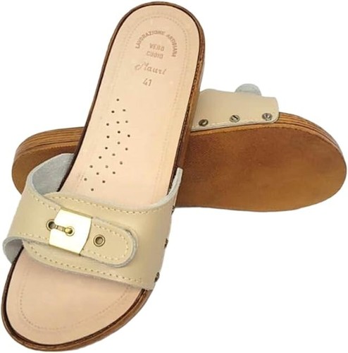 MAURI ZOCCOLI UOMO BEIGE FONDO POLIURETANO SOLETTA CUOIO CIABATTE MADE IN ITALY - Afbeelding 9 van 9
