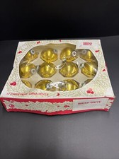 Vintage 12 SHINY BRITE Gold 2 1/2” Christmas Ornaments Original Box MADE IN USA