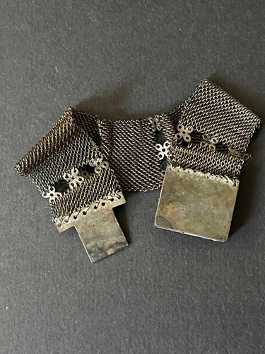 Antique Georgian Steel Wirework Mesh Bracelet with Facetted Cut Steel Clasp - Picture 7 of 12