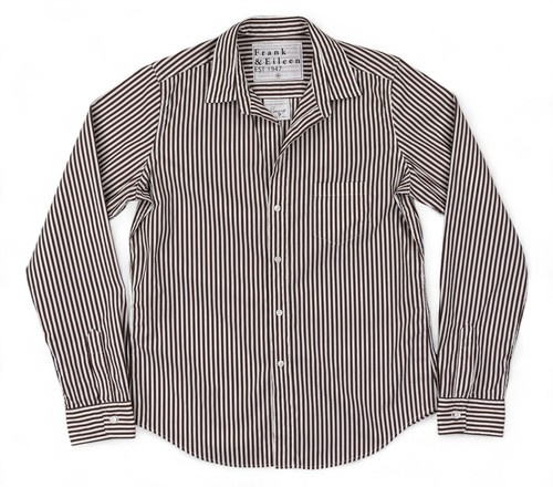 Frank & Eileen Barry Shirt Womens Small Brown White Stripes Long Sleeve Casual