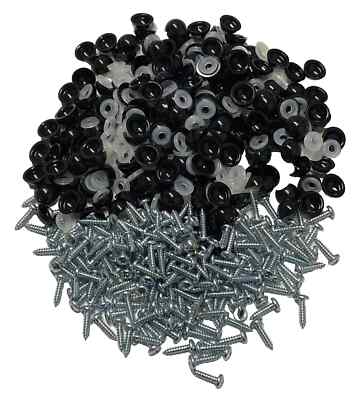 400 schwarze Nummernschildschrauben & Abdeckkappen WURT 02100007 15£ + MwSt