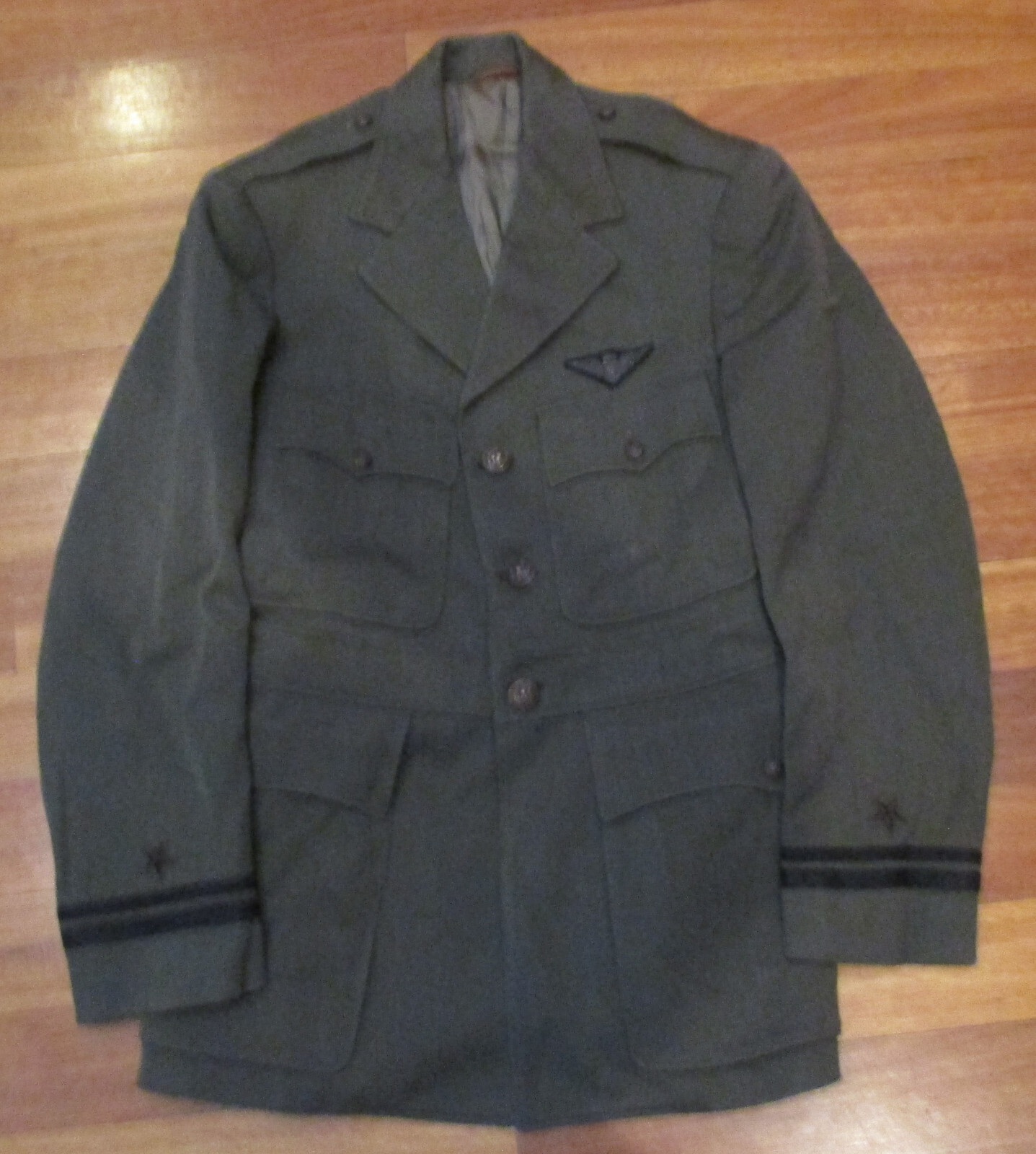 Named WW2 Vintage US NAVY OFFICER GREEN UNIFORM COAT with Bullion PILOT WINGS