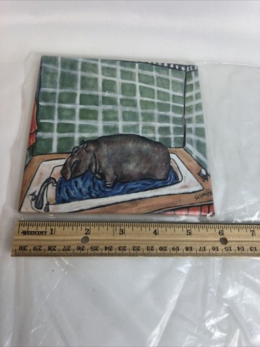 Schmetzpetz Sottobicchiere Piastrelle Ceramica Sottobicchiere Ippopotamo Vasca da Bagno 6”x6” NUOVO - Foto 6 di 7