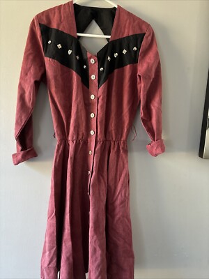 Lilia Smitty Vintage Burgundy Black Country Western Cowgirl Dress 3/4  Hearts | eBay