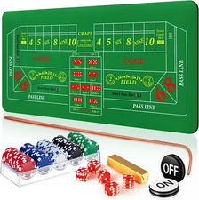 Craps Tabletop Game Set, Includes 35" X 70" Rubber Craps Tabletop Layout Mat, 36